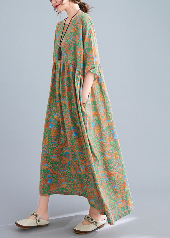 Green Wrinkled Patchwork Holiday Long Dress Summer