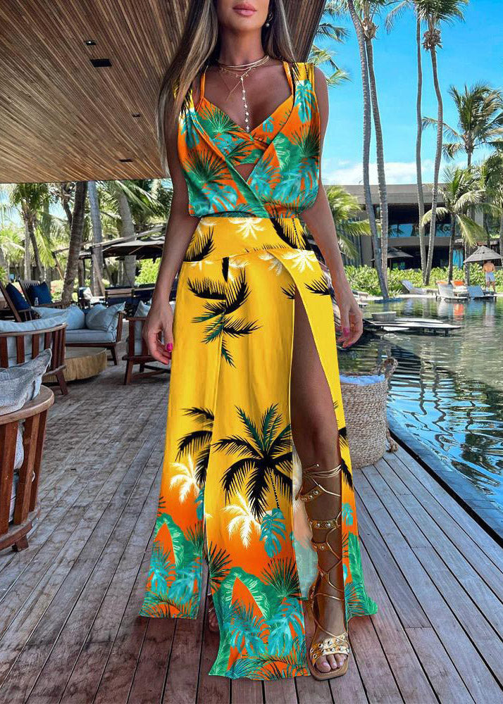Blue Tank Top Sleeveless Backless Dress Two Piece Suit Summer