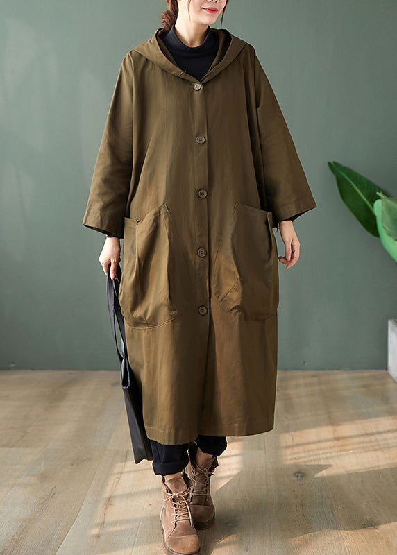 Black Hooded Pockets Patchwork Cotton Long Trench Coats Long Sleeve