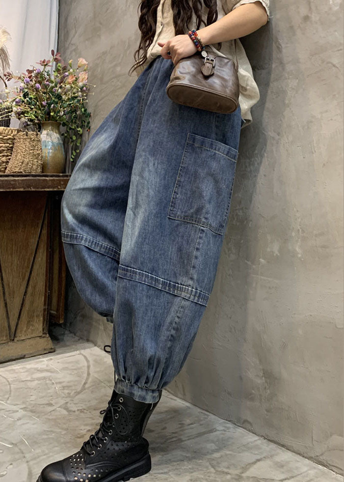 Blue Pockets Denim Lantern Pants Spring