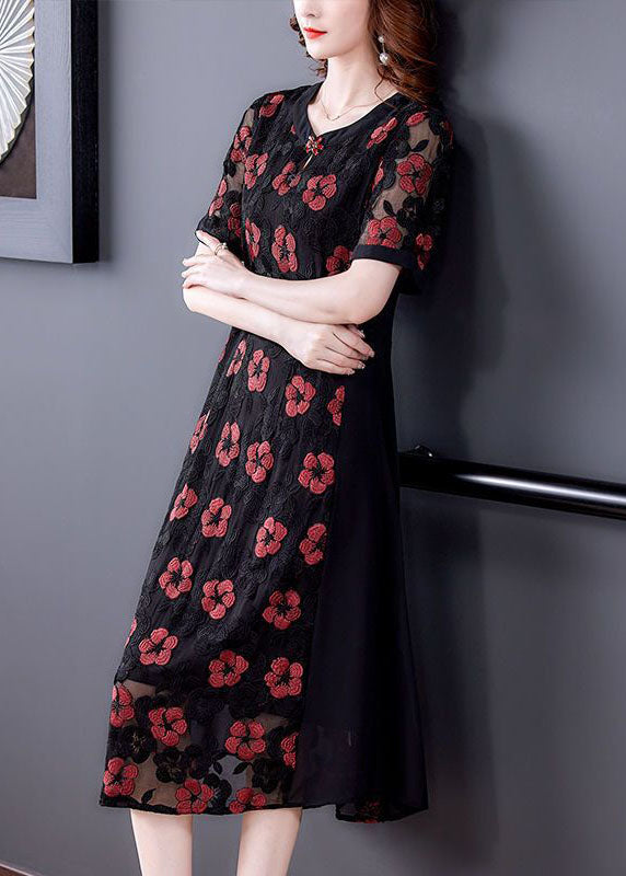 Black Embroideried Patchwork Tulle a Line Dress Summer