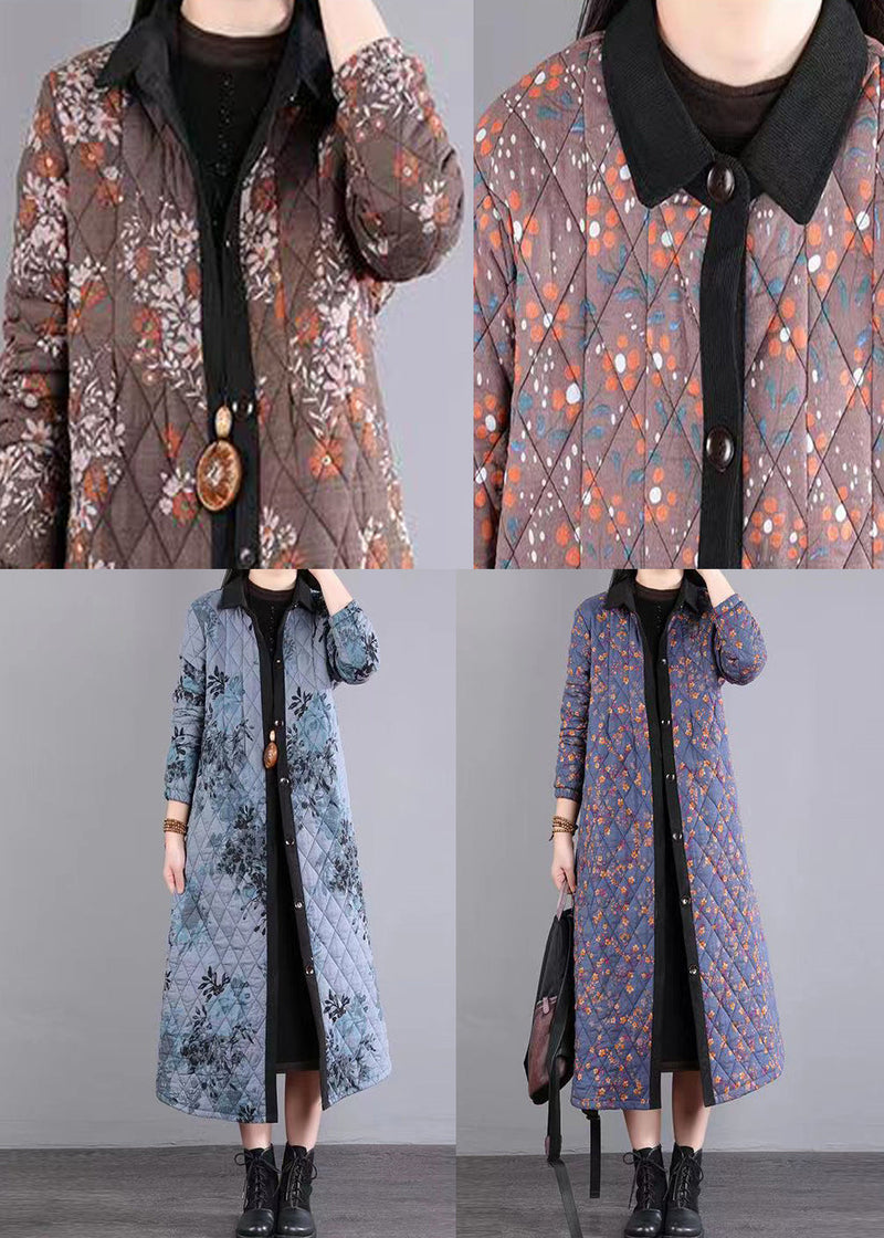 Coffee Peter Pan Collar Patchwork Fine Cotton Filled Coats Winter