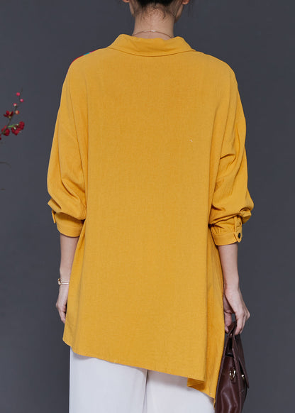 Yellow Asymmetrical Tie Dye Linen Shirt Top Spring