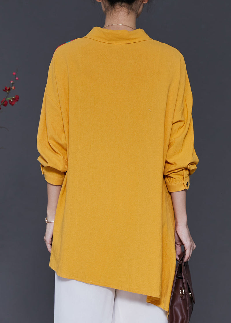 Yellow Asymmetrical Tie Dye Linen Shirt Top Spring