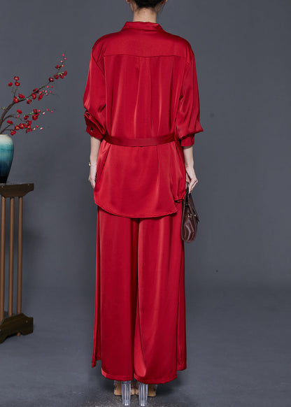 French Mulberry Asymmetrical Draping Silk 2 Piece Outfit Spring