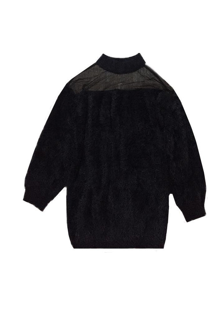 Black O-neck Mink Velvet Thick Knit Sweater Fall