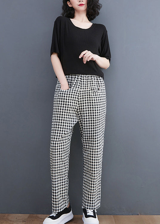 Black Plaid Pockets Harem Pants Spring