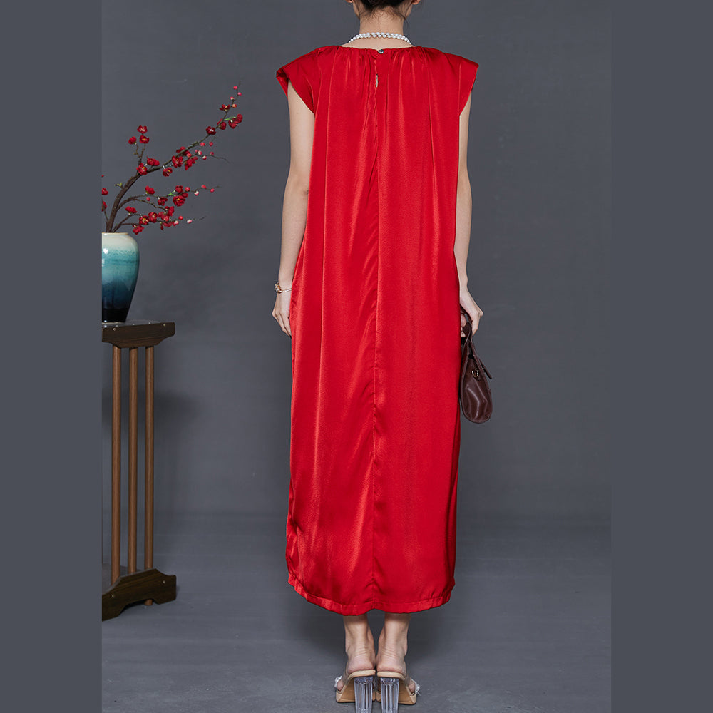 Style Red Oversized Draping Chiffon Maxi Dresses Summer