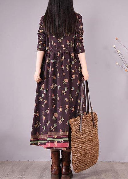 Simple Burgundy Print Dress Drawstring Spring Dresses