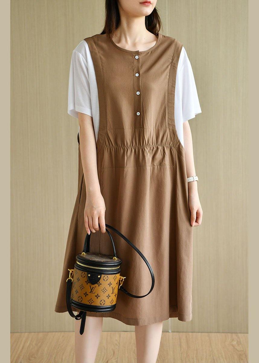 Organic Navy Patchwork Button Summer Short Sleeve Sundress