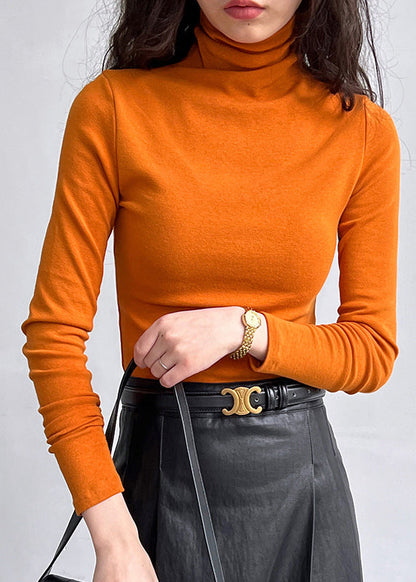 Simple Caramel Turtle Neck Versatile T Shirts Autumn