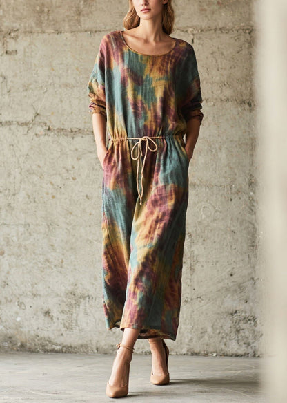 Cinched Tie Dye Cotton Holiday Dress Fall