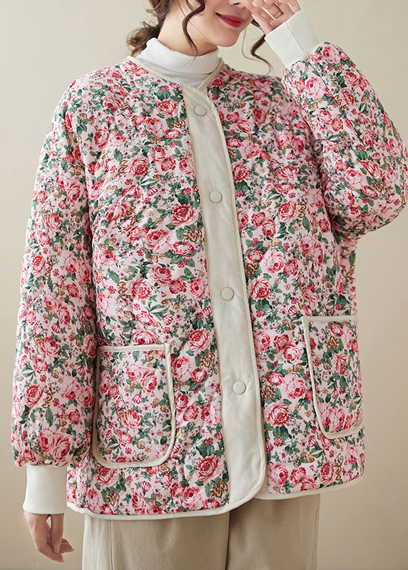 Pink Pockets Print Fine Cotton Filled Jacket Winter