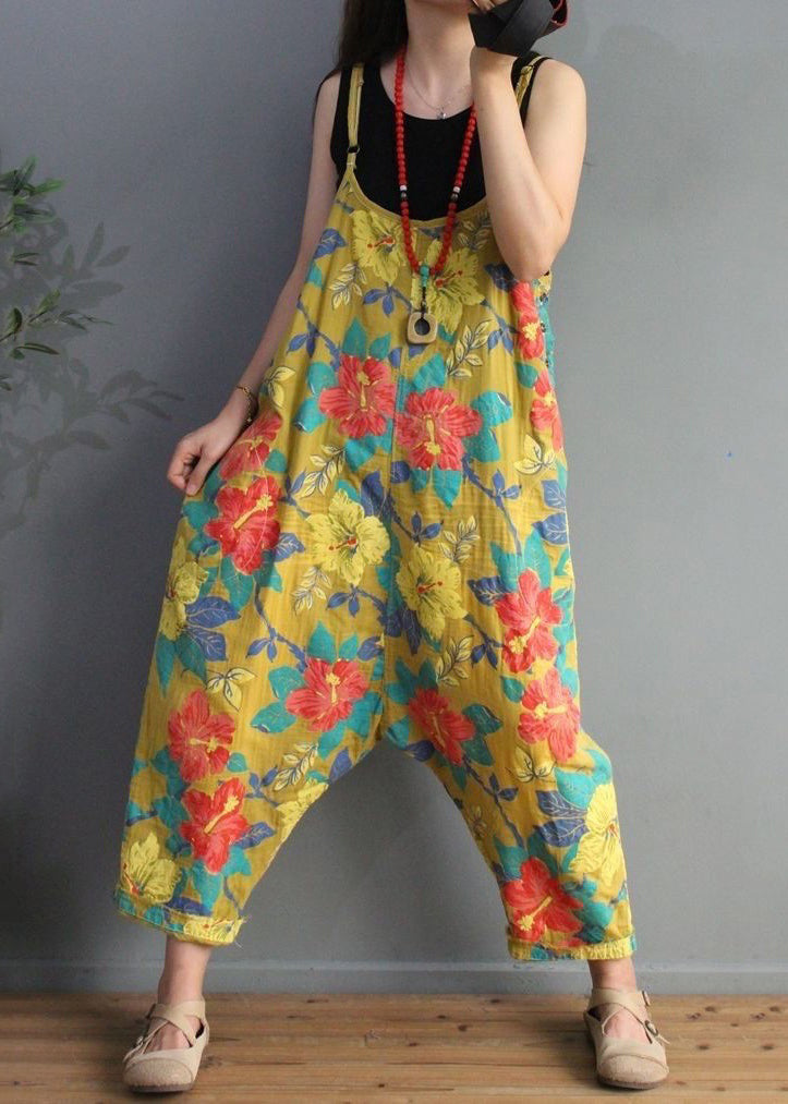 Yellow Print High Waist Cotton Jumpsuit Sleeveless