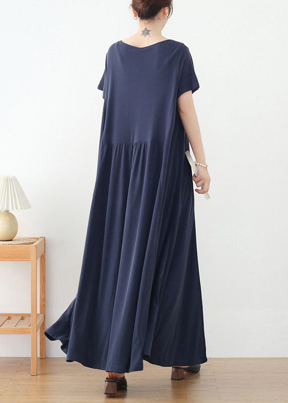 Blue Baggy Beach Dresses Asymmetrical Design Short Sleeve