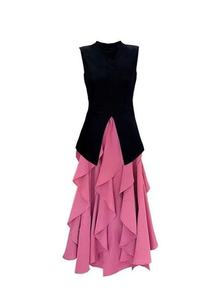 French Black Tops and Ruffled Skirts Two Pieces Summer