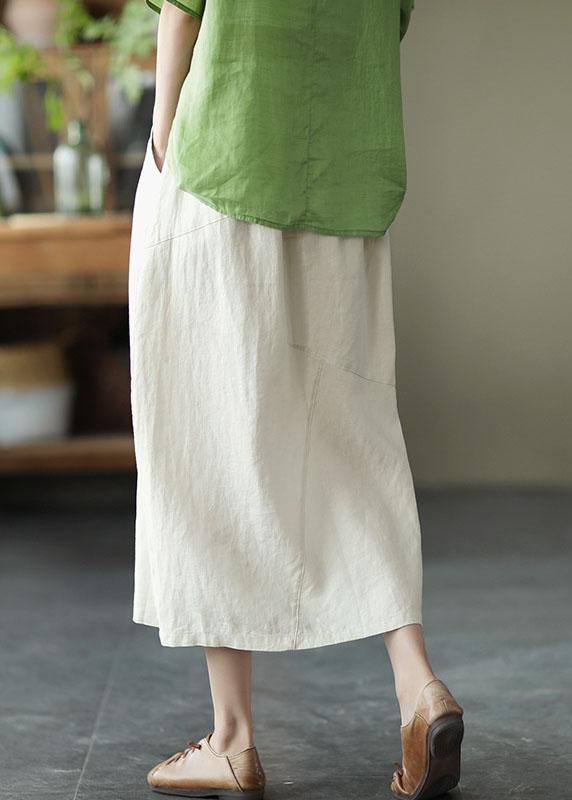 White Patchwork Pockets a Line Skirts Linen