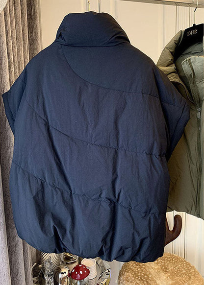 Navy Turtleneck Zippered Pockets Winter Sleeveless Down Vest