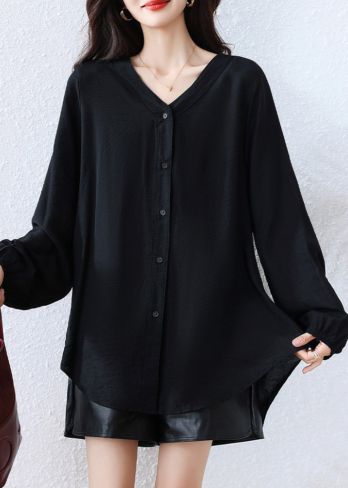 Black Oversized Cotton Blouse Top Fall
