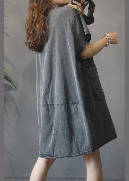 Large Pocket Grey Denim Dress