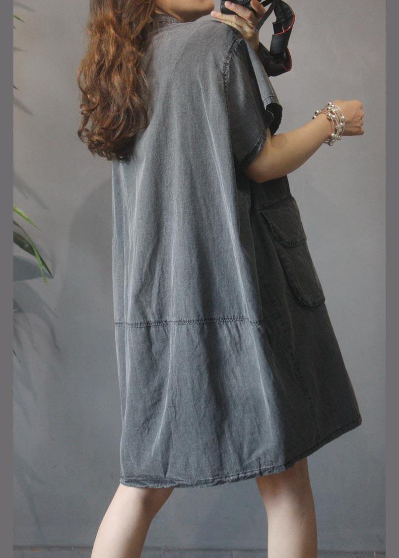 Large Pocket Grey Denim Dress