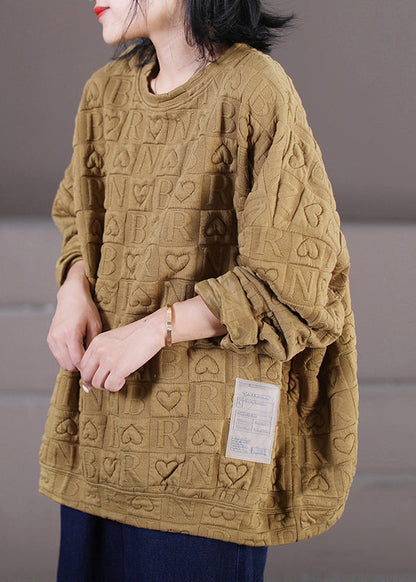 Simple Yellow O-neck Graphic Patchwork Sweatshirts Long Sleeve