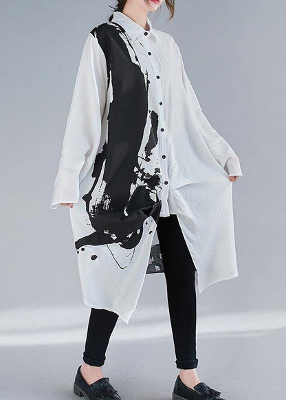 Lapel Patchwork Spring Clothes Design White Print Long Dress