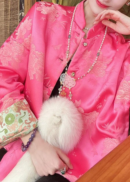 New Rose Button Wear on Both Sides Silk Coats Long Sleeve