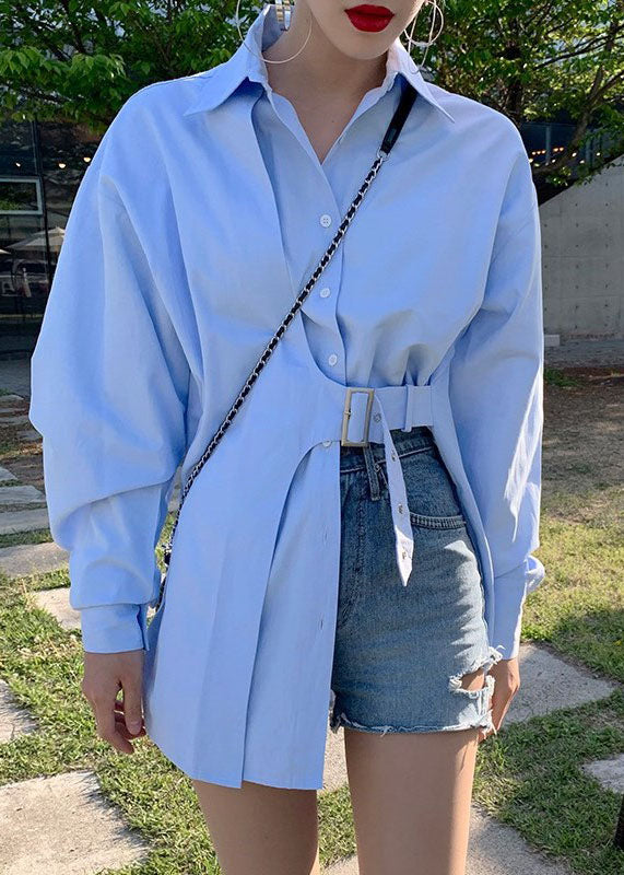 Blue Peter Pan Collar Button Tunic Shirts Spring