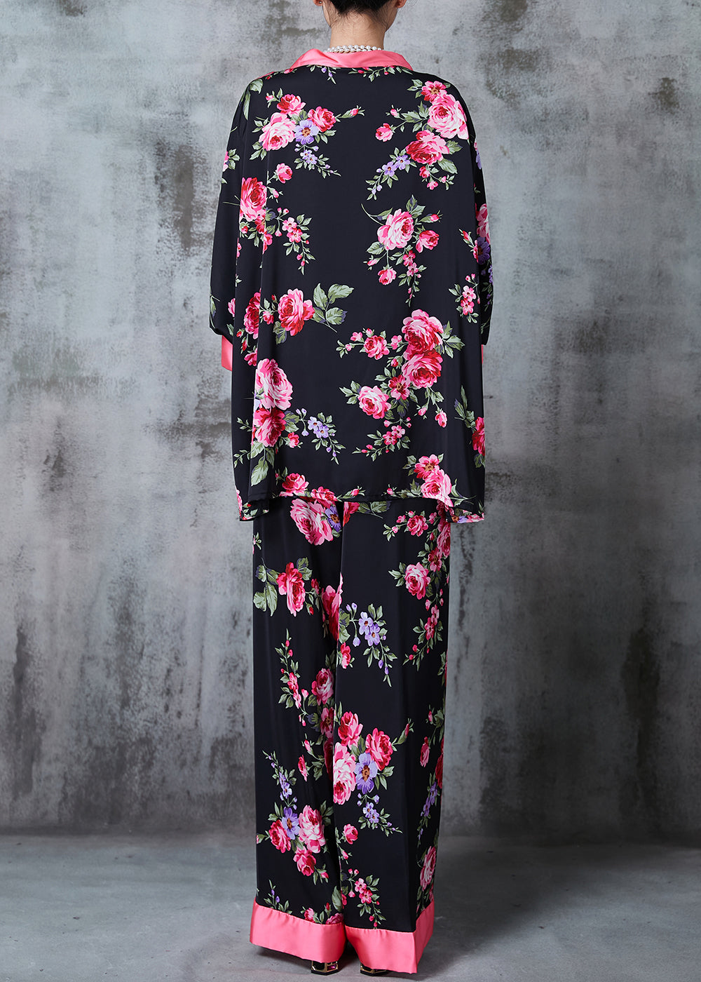 Black Tasseled Silk Two Pieces Set Summer