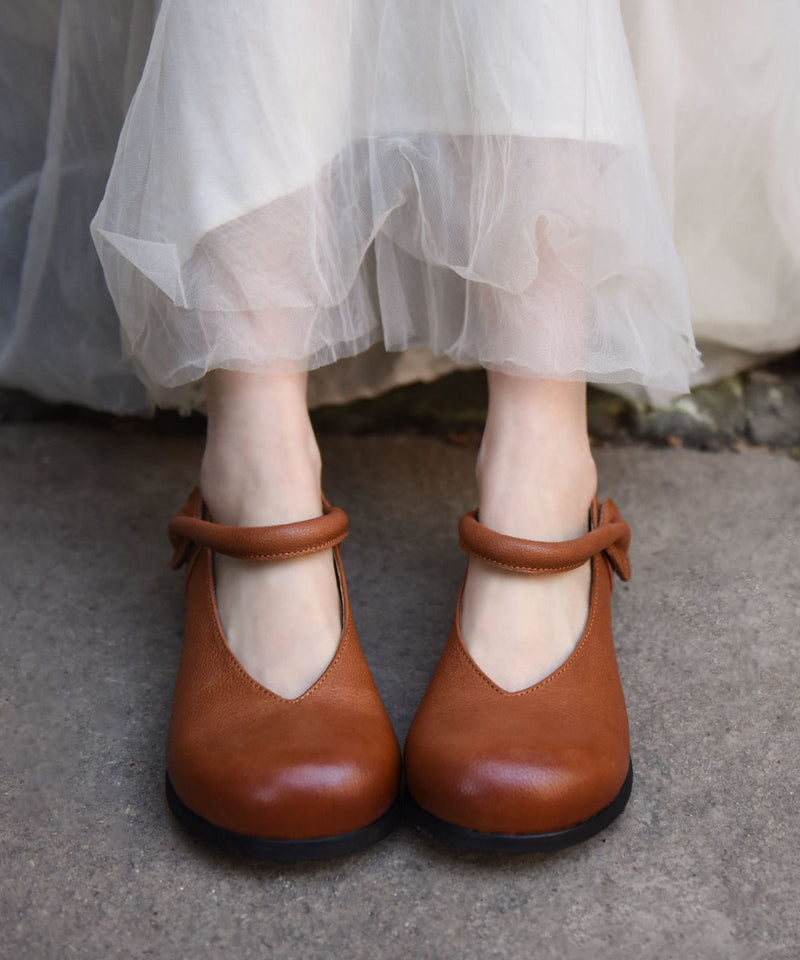 Black Cowhide Leather Splicing Buckle Strap Flats
