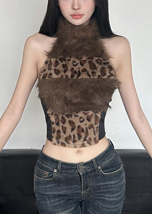 Leopard Backless Fluffy Patchwork Tanks Summer