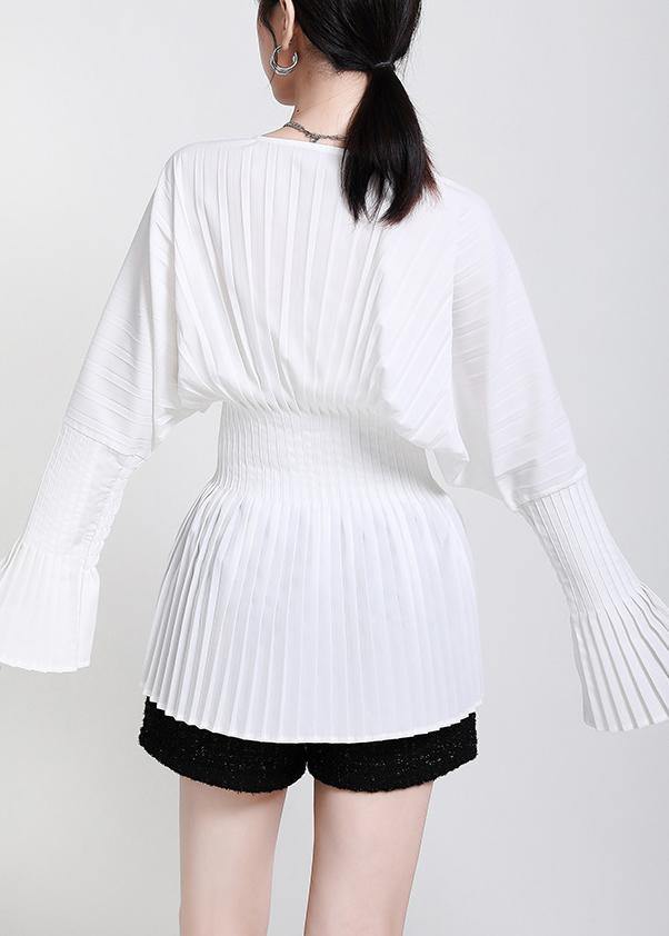 Modern White V Neck Flare Sleeve Top