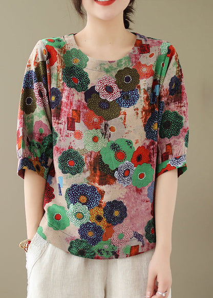 Style Red O-neck Print Tops Summer