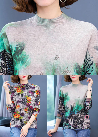 Green Zircon Cozy Cotton Knittop O-neck Long Sleeve