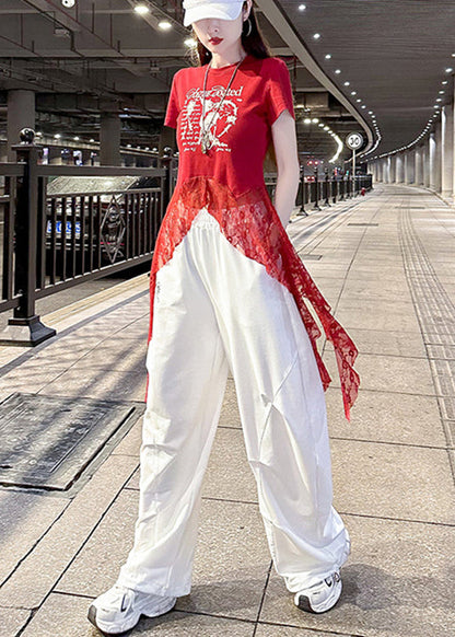 Diy Red Asymmetrical Patchwork Lace Tank Summer