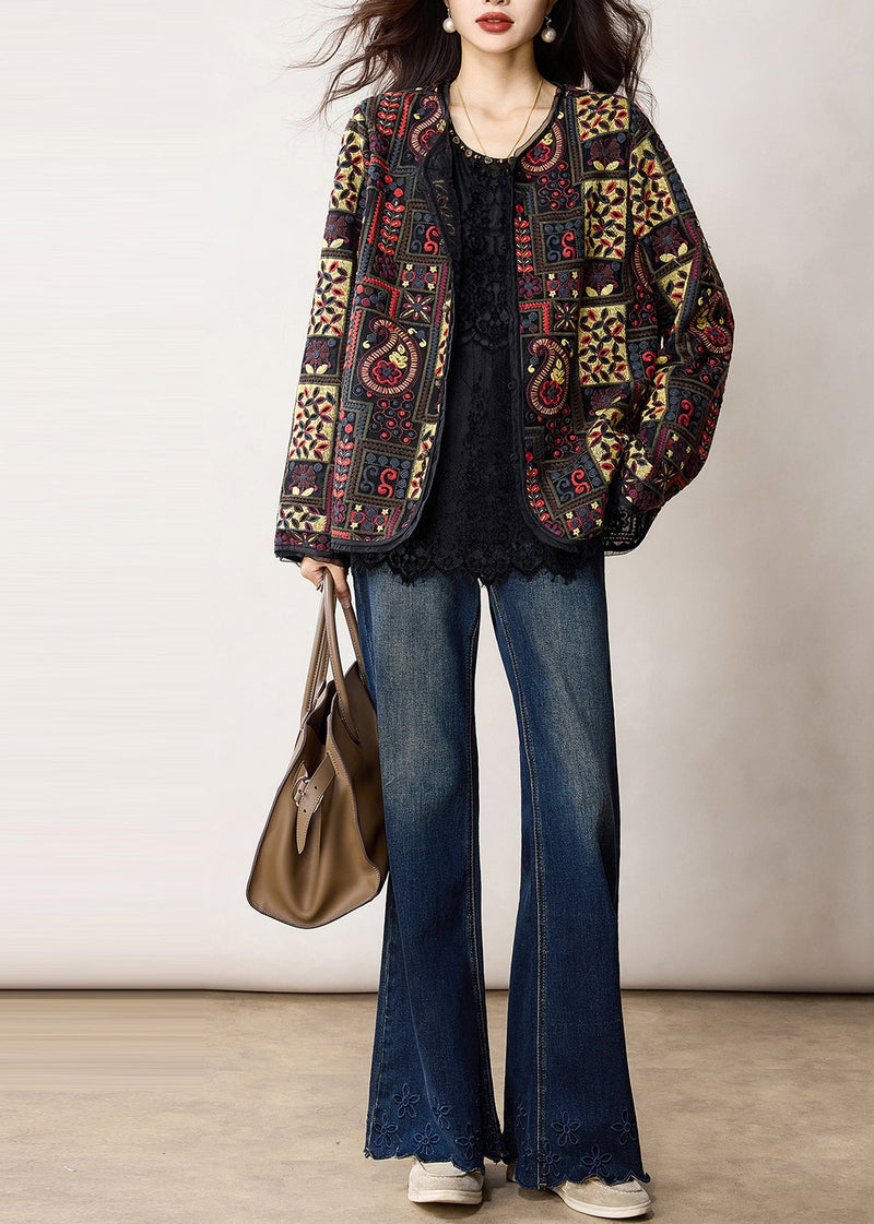 Handmade Black Embroidered Oversized Cotton Jacket Spring