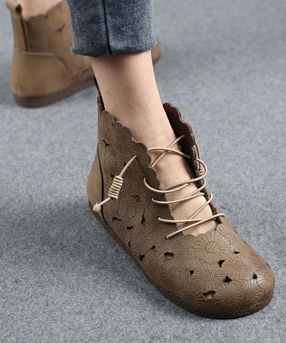 Diy Grey Embossed Hollow Out Boots Lace Up Boots