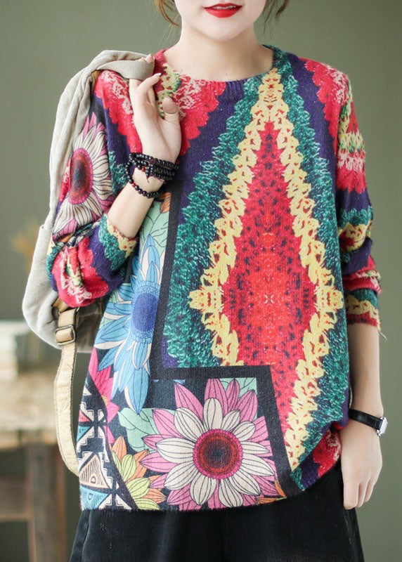 O-neck Print Fall Knitted Sweater Tops