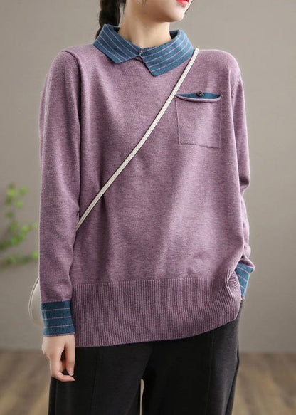 For Spring Black Knit Tops Clothing Lapel Patchwork Sweater Tops