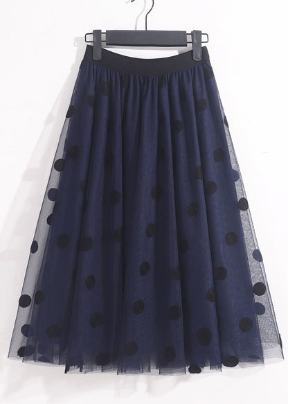 Blue High Waist Oversized Dot Print Tulle Skirt Spring