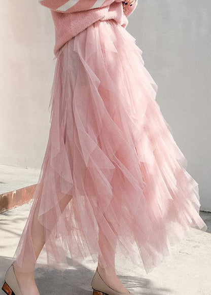 Pink Tulle Pleated Skirt Spring