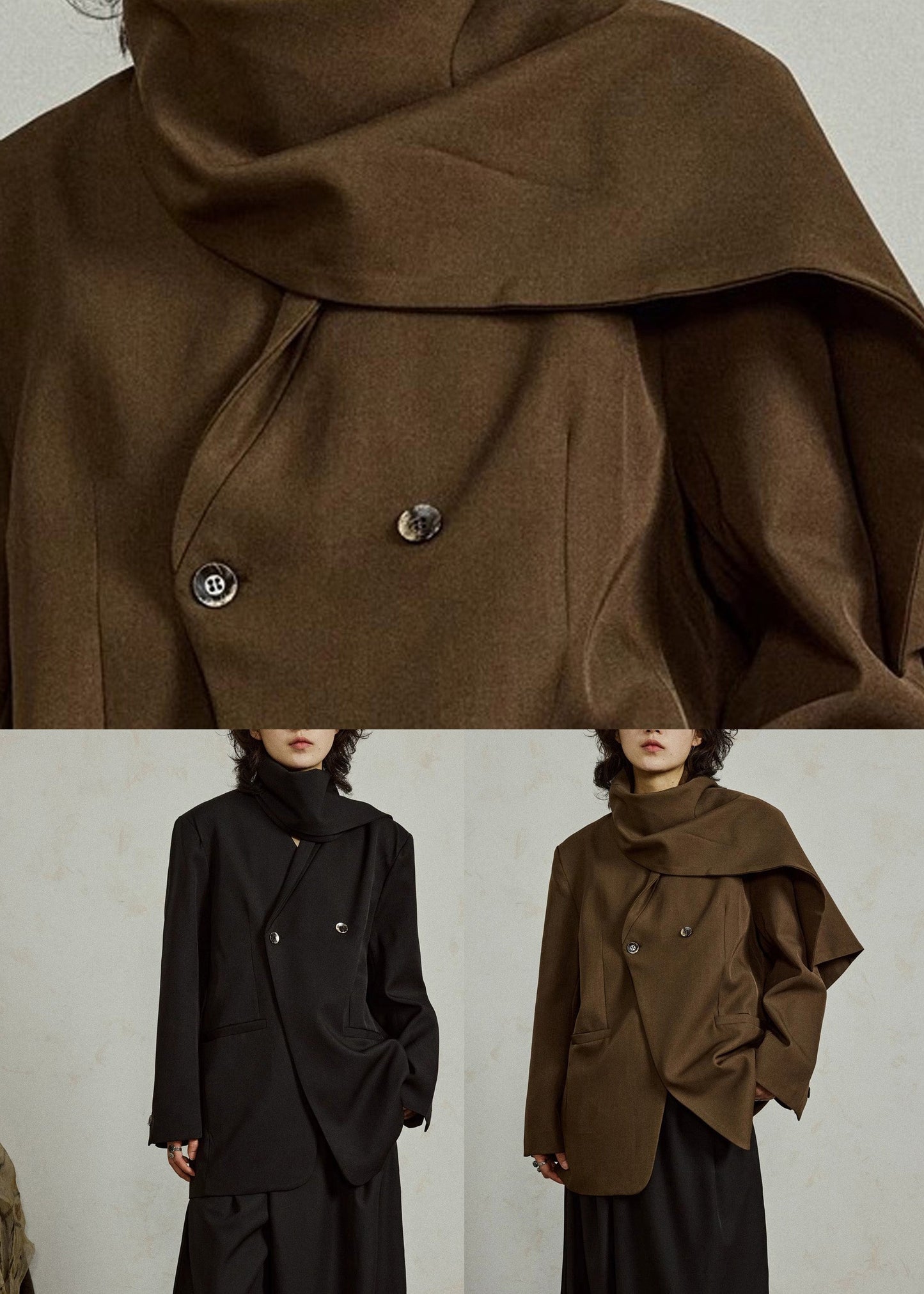 Brown Bow Pockets Patchwork Coats Fall