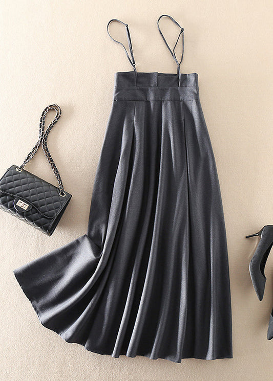Italian Grey Zip Up Pockets Wrinkled Silk Dresses Sleeveless