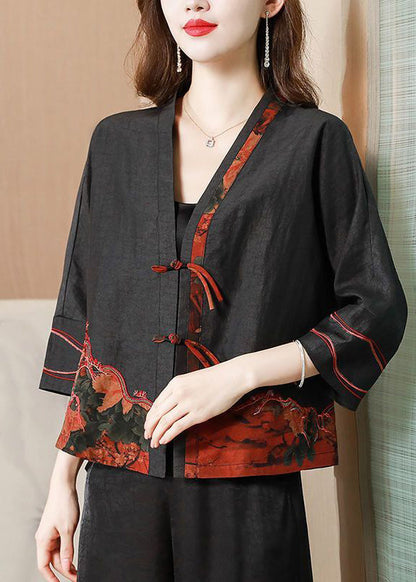 Black Embroideried Chinese Button Silk Jacket Bracelet Sleeve