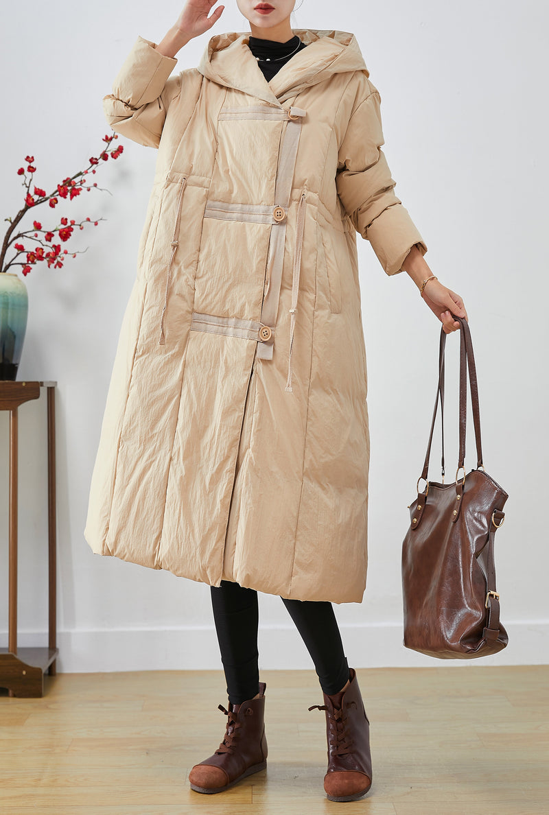 Apricot Hooded Patchwork Duck Down Canada Goose Jacket Winter