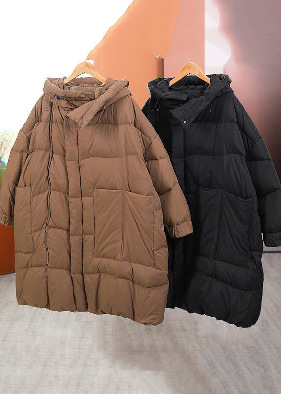 Khaki Oversized Patchwork Pockets Duck Down Winter Coats