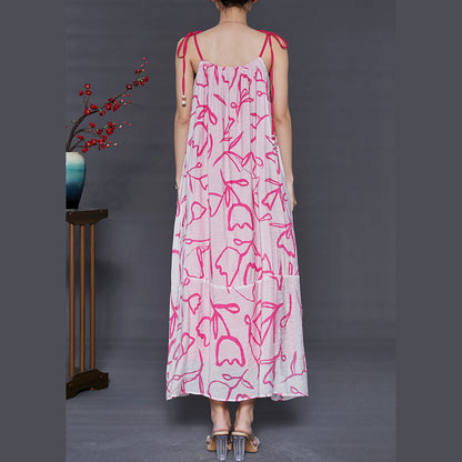 Pink Cold Shoulder Print Chiffoncotton Summer Dress