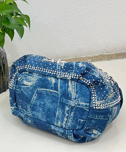 Fine Blue Zircon Durable Denim Tote Handbag