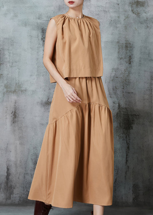 Khaki Patchwork Silm Fit Cotton Two Pieces Set Summer